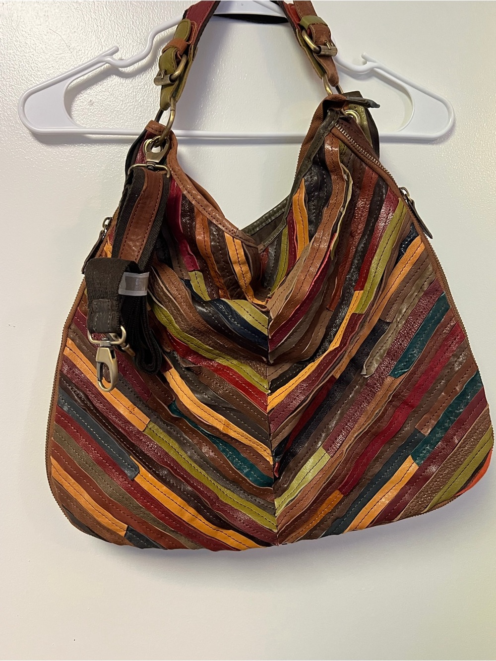 Multicolor Striped Leather Hobo Bag